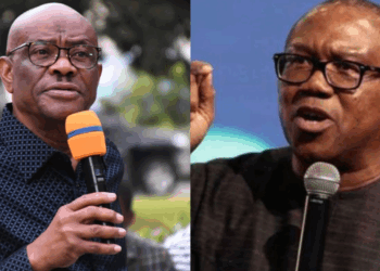 Photo combo of Wike and Peter Obi