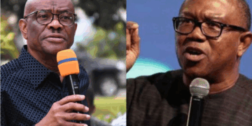 Photo combo of Wike and Peter Obi
