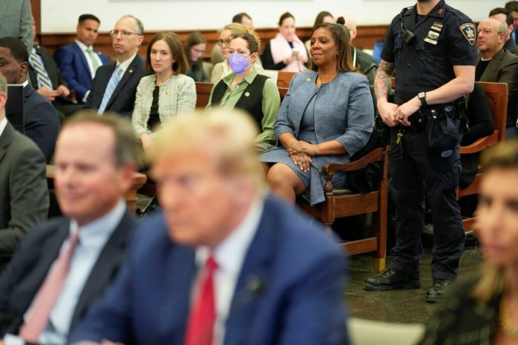 New York Attorney General Letitia James and Trump in court