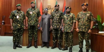 Tinubu Issues Fresh Directives to Security Chiefs, Meets Abia Governor Otti at Aso Rock Tinubu with the New Service Chiefs