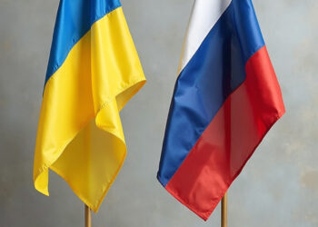 Ukraine and Russia Flags