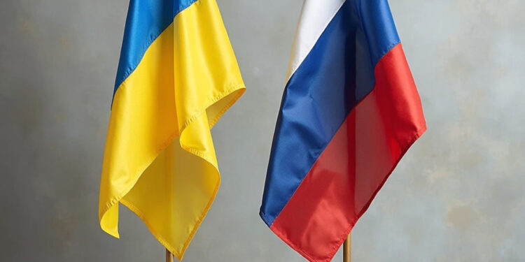 Ukraine and Russia Flags