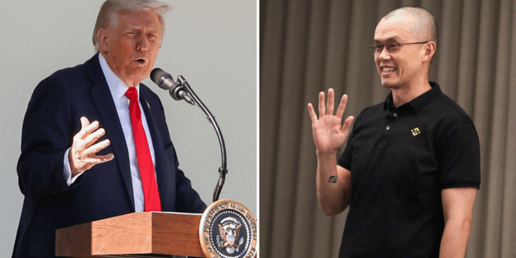 Photo combo of President Trump and Changpeng Zhao.