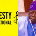Photo combo of Amnesty International logo and Tinubu