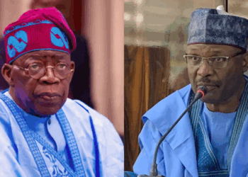Photo combo of Bola Tinubu and Mahmood Yakubu