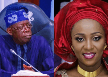 Photo combo of President Tinubu and Maryam Sanda