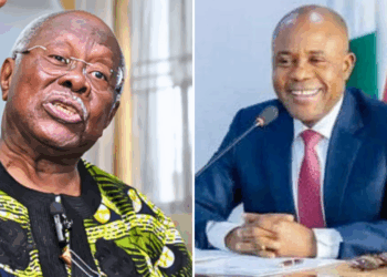 Photo of Bode George and Enugu Governor Peter Mbah.