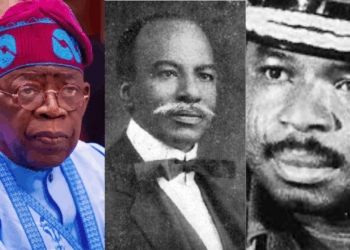 Photo combo of President Bola Tinubu, Herbert Macaulay and Mamman Vatsa