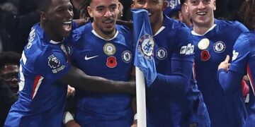 Chelsea FC players celebrating a goal