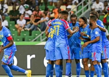 DR Congo players celebrating a goal