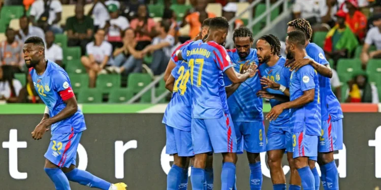DR Congo players celebrating a goal