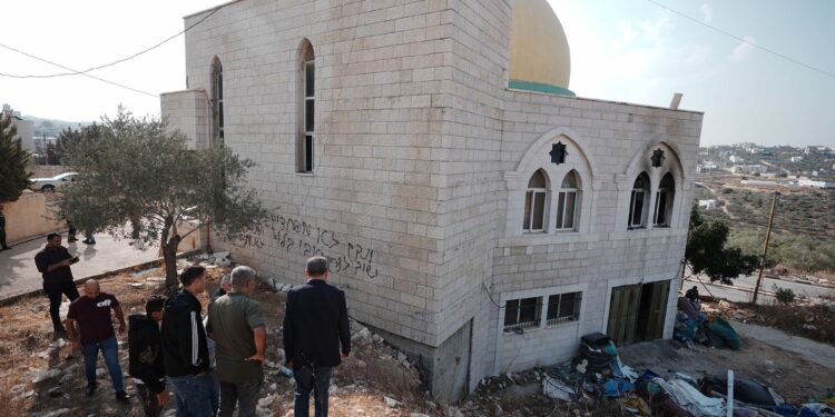 Israeli forces surround the al-Hajj Hamid Mosque in the occupied West Bank.