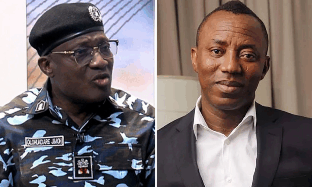 Photo combo of Lagos CP Olohundare Jimoh and Omoyele Sowore.