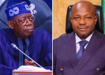 Photo combo of President Bola Tinubu and DSS Director-General, Oluwatosin Ajayi.
