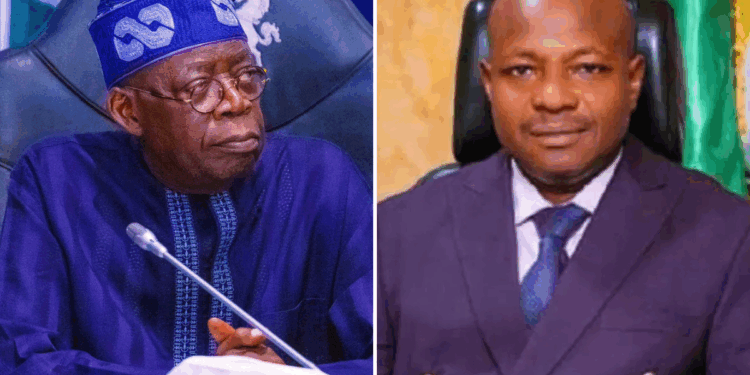 Photo combo of President Bola Tinubu and DSS Director-General, Oluwatosin Ajayi.