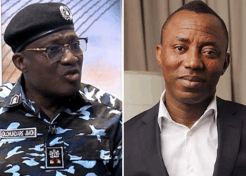 Photo combo of Lagos CP Olohundare Jimoh and Omoyele Sowore.