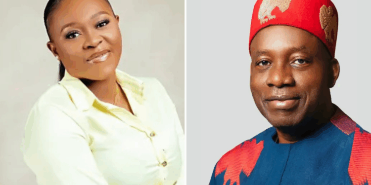 Photo of Governor Charles Soludo and AAC candidate Chioma Ifemeludike.