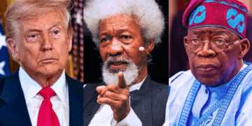Wole Soyinka Faults Trump’s Threat to Deploy US Forces to Nigeria Photo combo of US President Donald Trump, Professor Wole Soyinka and President Bola Tinubu.
