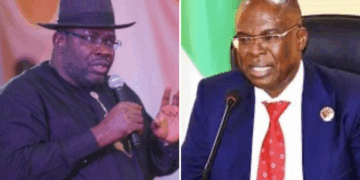 Senator Dickson Explains Withdrawal From Sylva Probe, Cites Selective Investigation Photo combo of Seriake Dickson and Timipre Sylva