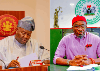 Photo combo of Senate President Godswill Akpabio and Deputy Speaker Benjamin Kalu.