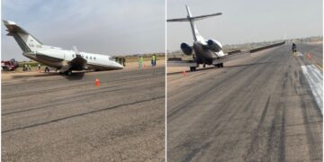 Flybird Private Jet Suffers Nose Wheel Collapse During Landing at Kano Airport, All On Board Safe Flybird Private Jet