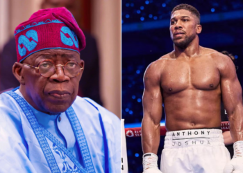 Photo combo of Tinubu and Anthony Joshua
