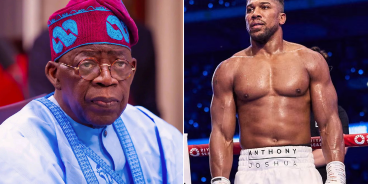 Photo combo of Tinubu and Anthony Joshua
