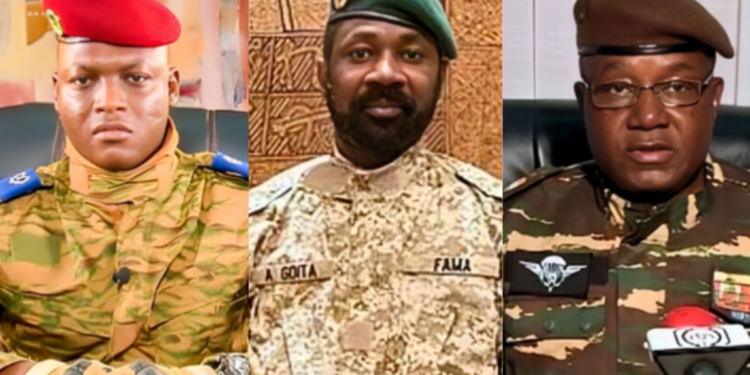 (L-R ) The leader of Burkina Faso, Ibrahim Traoré, Mali’s military leader Colonel Assimi Goita and Niger’s General Abdourahmane Tchiani.