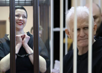 Photo combo of Kolesnikova and Bialiatski