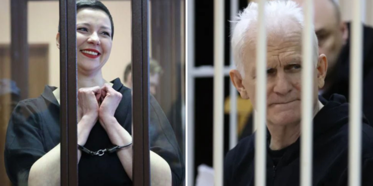 Photo combo of Kolesnikova and Bialiatski
