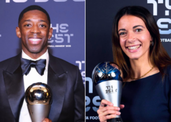 Photo combo of Ousmane Dembele and Aitana Bonmati
