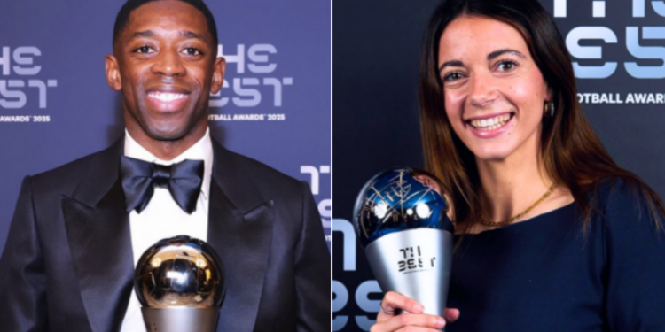 Photo combo of Ousmane Dembele and Aitana Bonmati