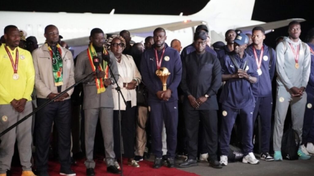 Senegal President Bassirou Diomaye Faye addresses members of Senegal’s national football team upon their arrival in Dakar.