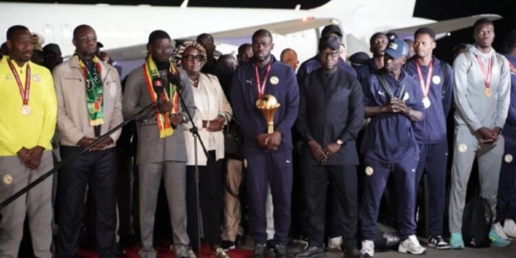 Senegal President Bassirou Diomaye Faye addresses members of Senegal’s national football team upon their arrival in Dakar.
