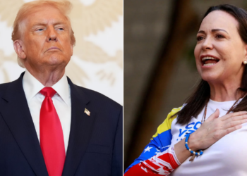 Photo combo of Donald Trump and Maria Corina Machado