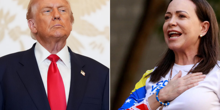 Photo combo of Donald Trump and Maria Corina Machado