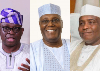 Photo combo of Fayose, Atiku and Tambuwal