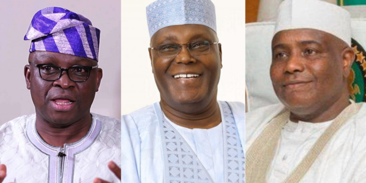 Photo combo of Fayose, Atiku and Tambuwal