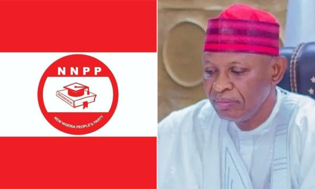 Photo combo of NNPP logo and Abba Yusuf