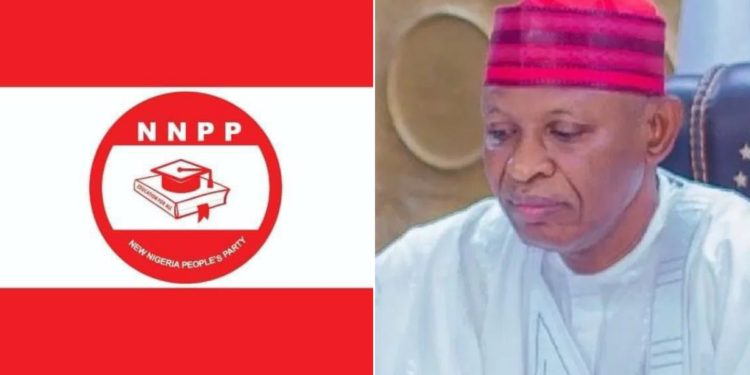 Photo combo of NNPP logo and Abba Yusuf