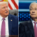 Photo combo of President Donald Trump and JPMorgan