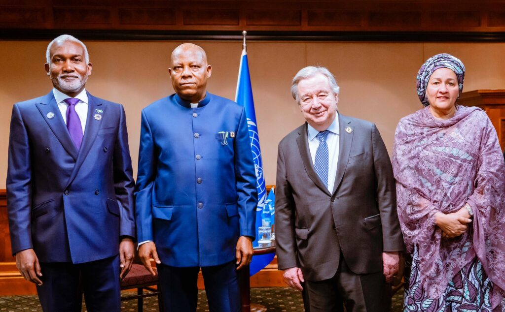 Nigeria’s Minister of Foreign Affairs Yusuf Tuggar, VP Shettima, UN Secretary-General Antonio Guterres and Deputy UN Secretary-General Amina Mohammed