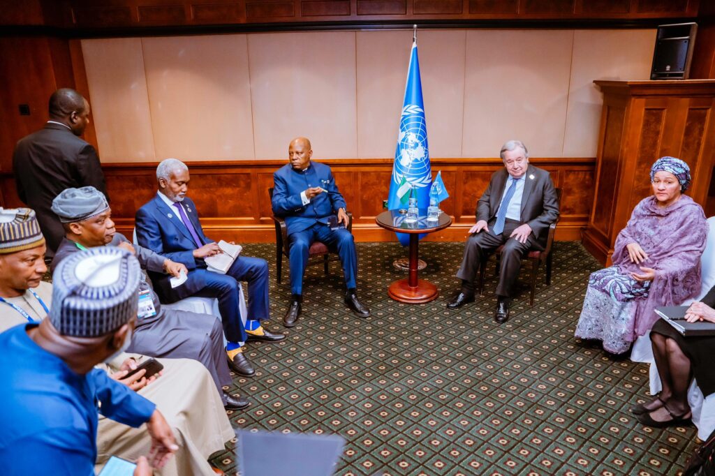 Nigeria’s Minister of Foreign Affairs Yusuf Tuggar, VP Shettima, UN Secretary-General Antonio Guterres and Deputy UN Secretary-General Amina Mohammed