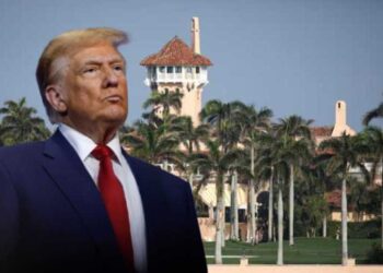 Photo combo of Trump and his Mar-a-Lago Estate in Florida