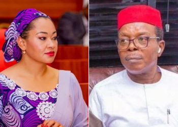 Photo combo of Senator Natasha Akpoti-Uduaghan and Senator Patrick Ndubueze