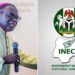 Photo combo of Bishop Matthew Kukah and INEC Logo