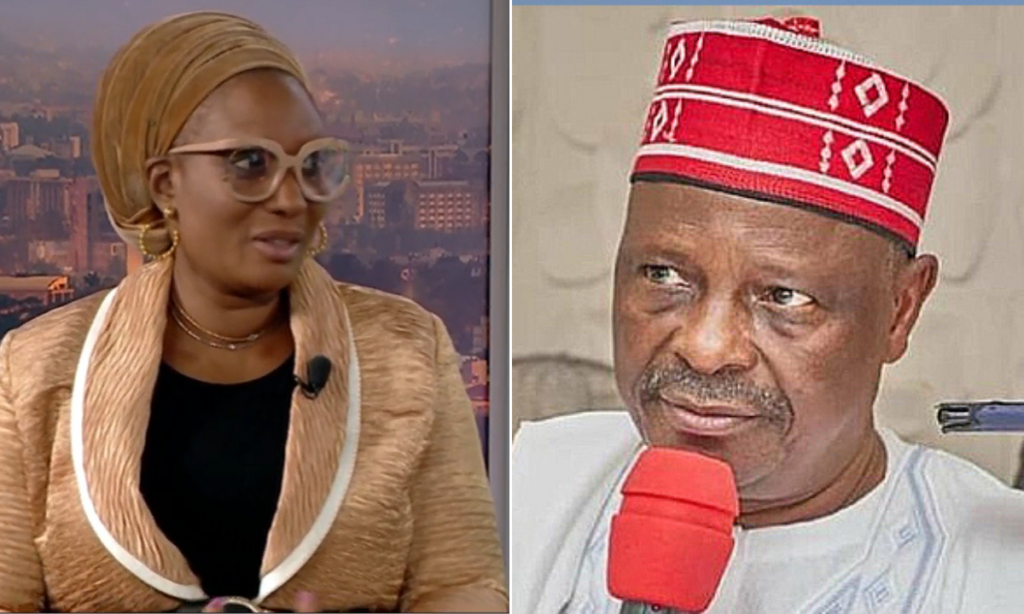 A photo combo of Folashade Aliu and Rabiu Kwankwaso

