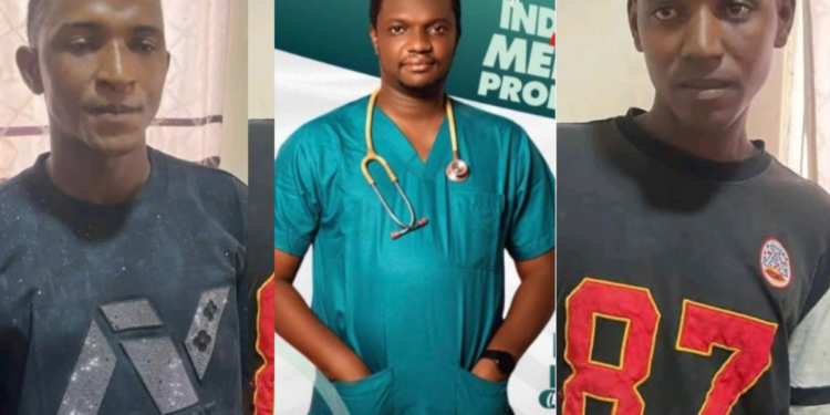 Suspected kidnappers (R) and (L), Edo doctor (m)