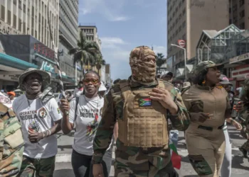 Members of Operation Dududla join members of March and March Movement during a national campaign protest in Durban.