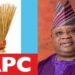 Photo combo of APC logo and Gov Adeleke